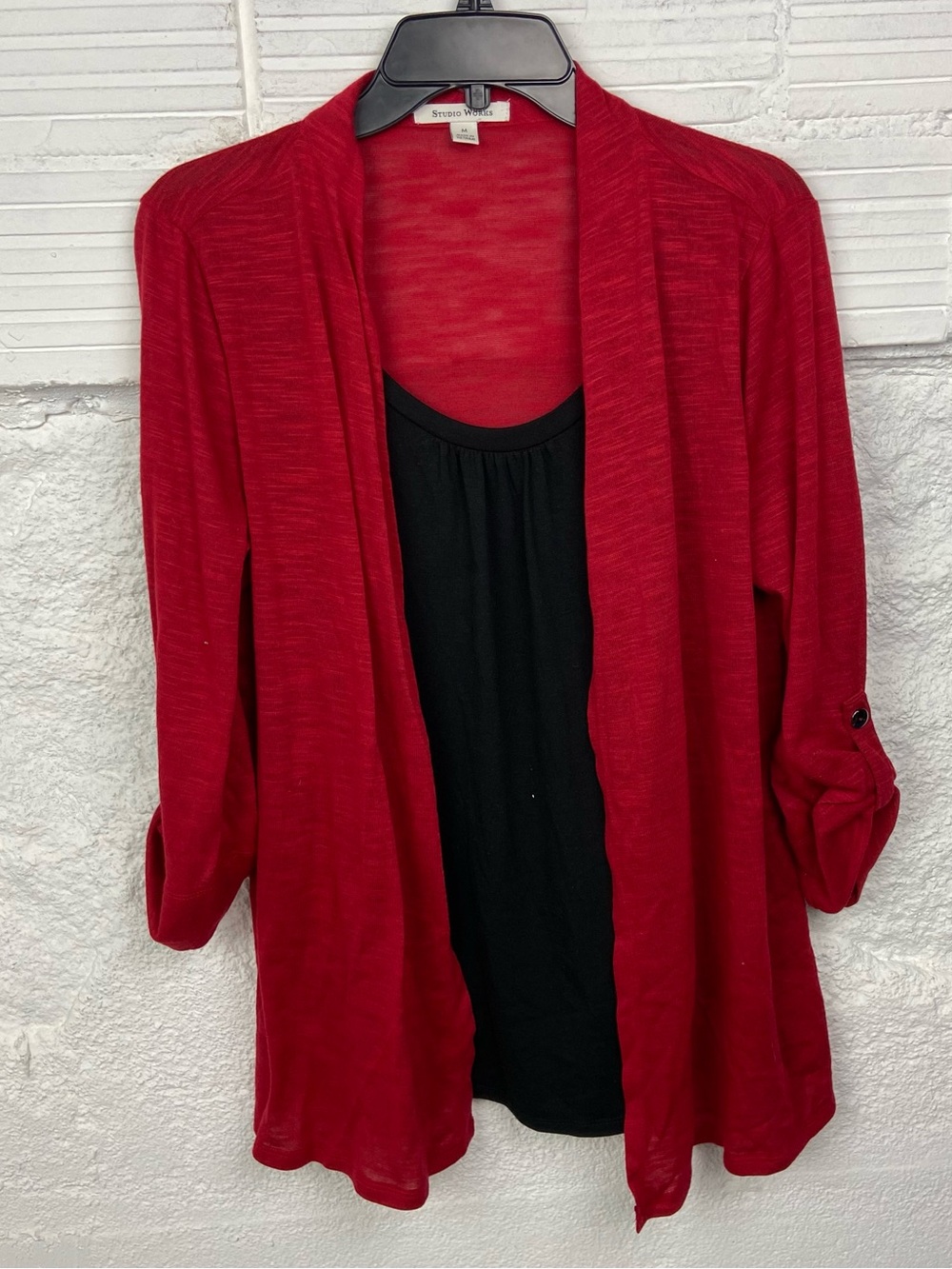 Studio Works Women's Open-Front Red Cardigan Sweater size medium